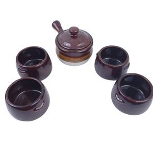 Vintage Westbend Soup Chili Bean Bowls (USA) and Unbranded Lidded Pot Brown